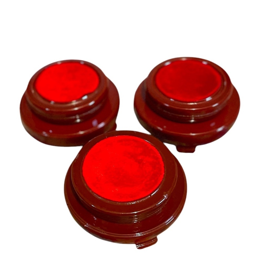 Set Of 3 Vintage Wooden Rotatable Display Stand Holder Base Round Wood Sphere